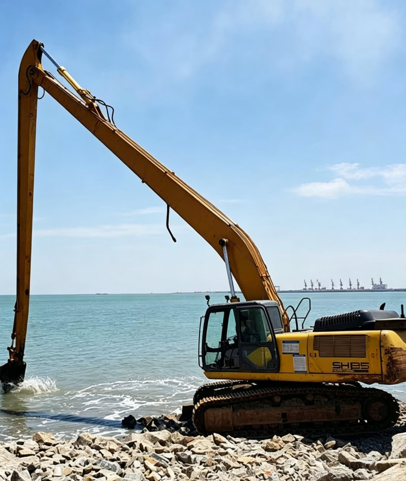 Long Reach Arm Excavator in Shallow Water